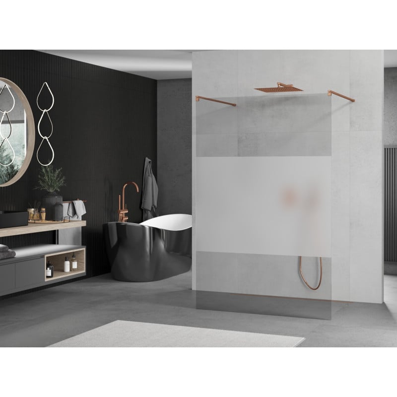 Mexen Kioto paroi de douche autoportante 120 x 200 cm, transparent/verre dépoli 8 mm, or rose - 800-120-002-60-35