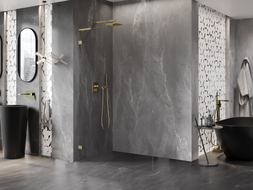Mexen Lunar L Staklena pregrada za tuš Walk-in lijeva 60 x 200 cm, prozirna 8 mm, zlatna brušena - 830L-060-000-55-00-L