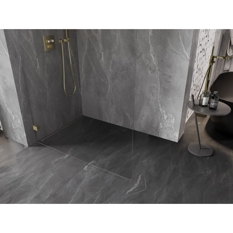 Mexen Lunar L Paroi de douche Walk-in gauche 80 x 200 cm, transparent 8 mm, or brossé - 830L-080-000-55-00-L