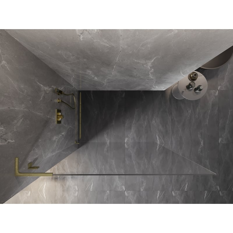 Mexen Lunar L ścianka prysznicowa Walk-in lewa 80 x 200 cm, transparent 8 mm, złota szczotkowana - 830L-080-000-55-00-L
