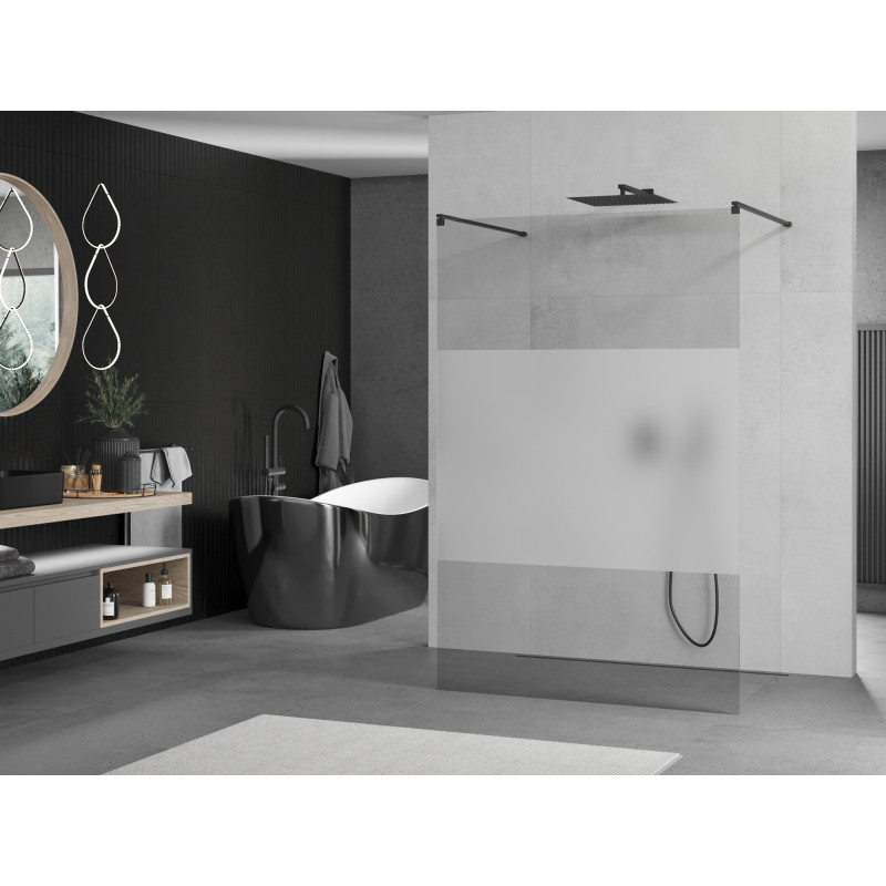 Mexen Kioto paroi de douche autoportante 100 x 200 cm, transparent/satiné 8 mm, noir - 800-100-002-70-35