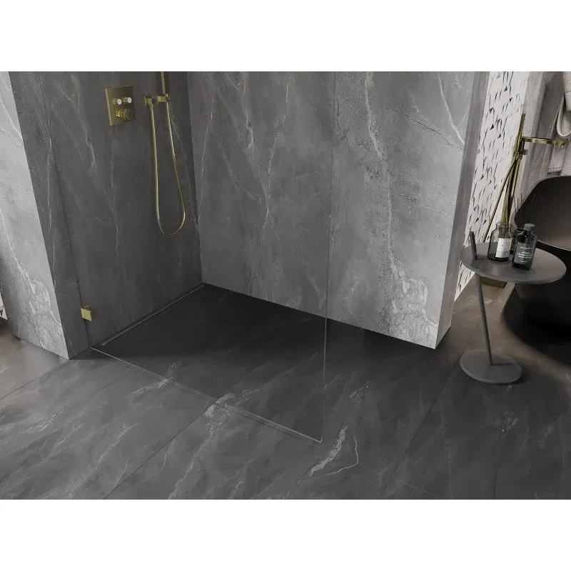 Mexen Lunar L paroi de douche Walk-in gauche 110 x 200 cm, transparent 8 mm, or brossé - 830L-110-000-55-00-L