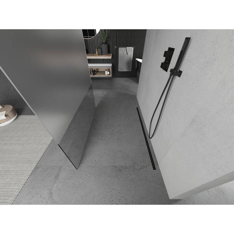 Mexen Kioto fräistoend Duschwand 120 x 200 cm, transparent/rauh 8 mm, schwaarz - 800-120-002-70-35