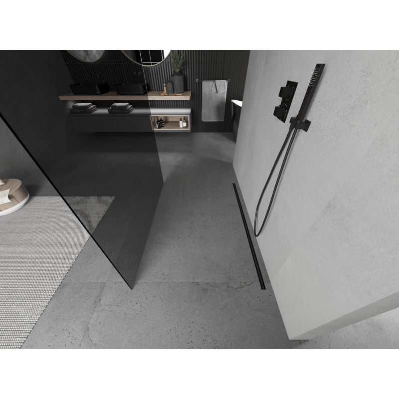 Mexen Kioto freistehende Duschwand 110 x 200 cm, Graphit 8 mm, Schwarz - 800-110-002-70-40