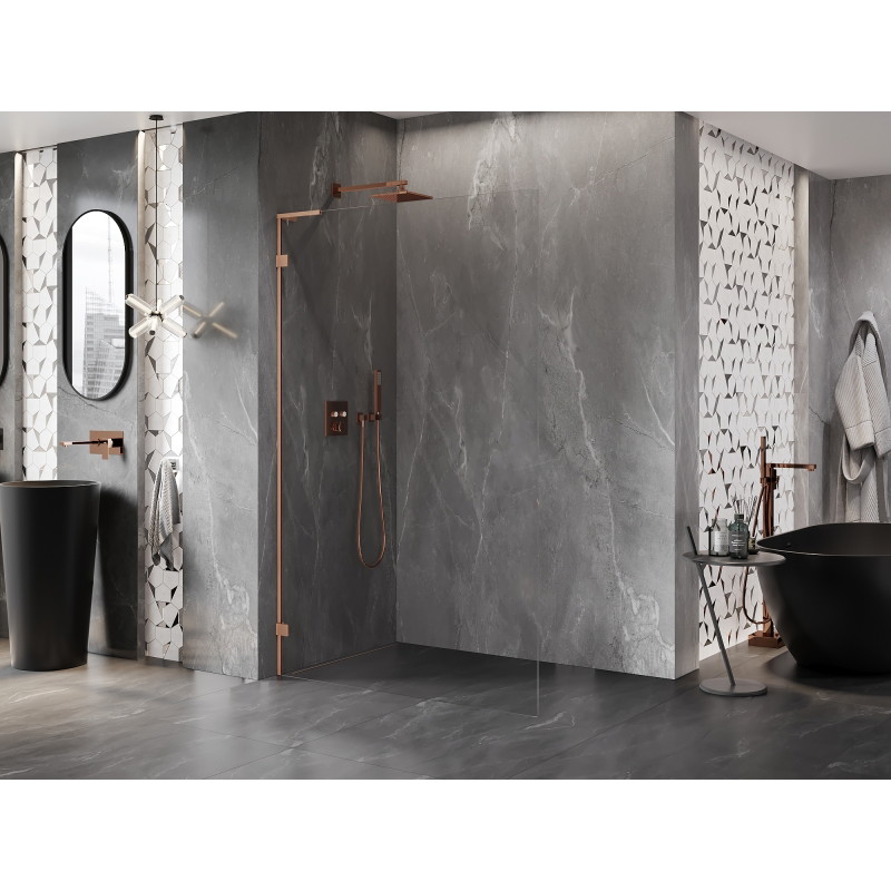 Mexen Lunar L Walk-in lijeva tuš stijenka 110 x 200 cm, prozirna 8 mm, brušeni bakar - 830L-110-000-65-00-L