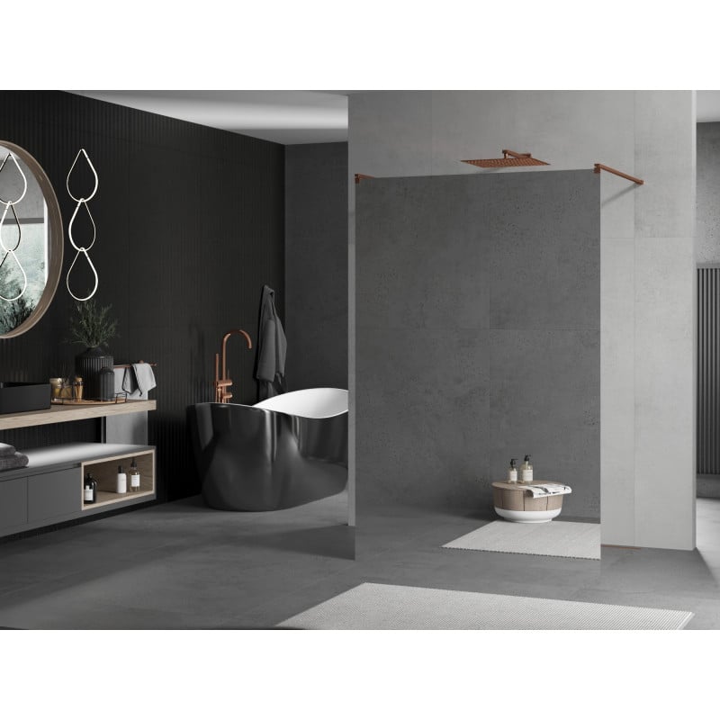 Mexen Kioto 110 x 200 cm Freestanding Shower Screen, Mirror 8 mm, Rose Gold - 800-110-002-60-50