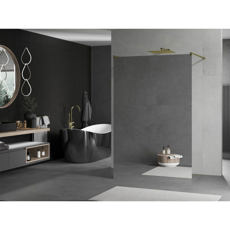 Mexen Kioto paroi de douche autoportante 100 x 200 cm, miroir 8 mm, or - 800-100-002-50-50