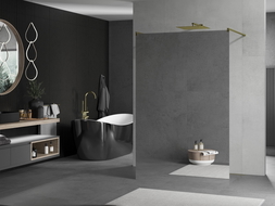 Mexen Kioto mampara de ducha independiente 100 x 200 cm, espejo 8 mm, dorada - 800-100-002-50-50