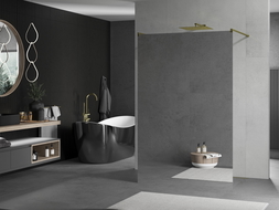 Mexen Kioto vrijstaande douchewand 100 x 200 cm, spiegel 8 mm, goud - 800-100-002-50-50