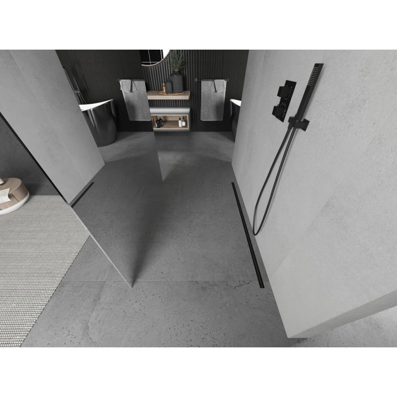 Mexen Kioto parete doccia autoportante 120 x 200 cm, specchio 8 mm, nero - 800-120-002-70-50