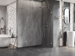 Mexen Lunar parede de duche Walk-in direita 90 x 200 cm, transparente 8 mm, níquel escovado - 830-090-000-97-00-P