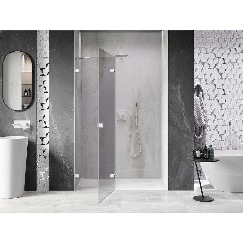 Mexen Lunar lénks opklappbar Duschdier 130 cm, transparent, wäiss - 834-130-000-20-00-L