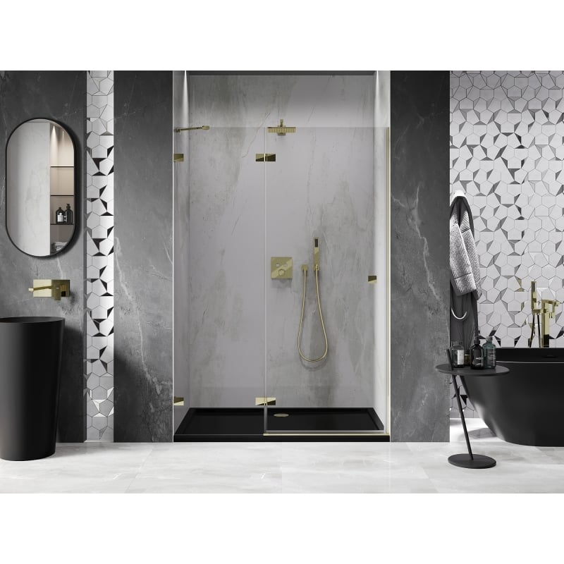 Mexen Lunar porte de douche pivotante gauche 135 cm, transparent, or - 834-135-000-50-00-L