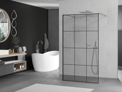 Mexen Kioto vrijstaande douchewand 100 x 200 cm, zwart raster 8 mm, chroom - 800-100-002-01-77