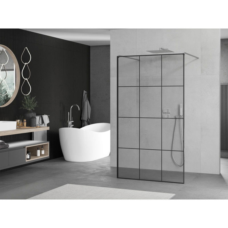 Mexen Kioto paroi de douche autonome 120 x 200 cm, grille noire 8 mm, chrome - 800-120-002-01-77