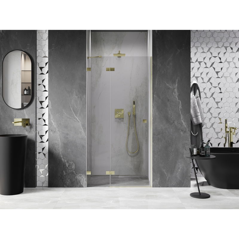 Mexen Lunar porte de douche battante gauche 75 cm, transparent, or brossé - 834-075-000-55-00-L