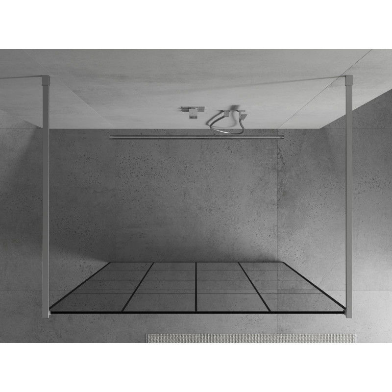 Mexen Kioto freestanding shower wall 130 x 200 cm, black grid 8 mm, chrome - 800-130-002-01-77