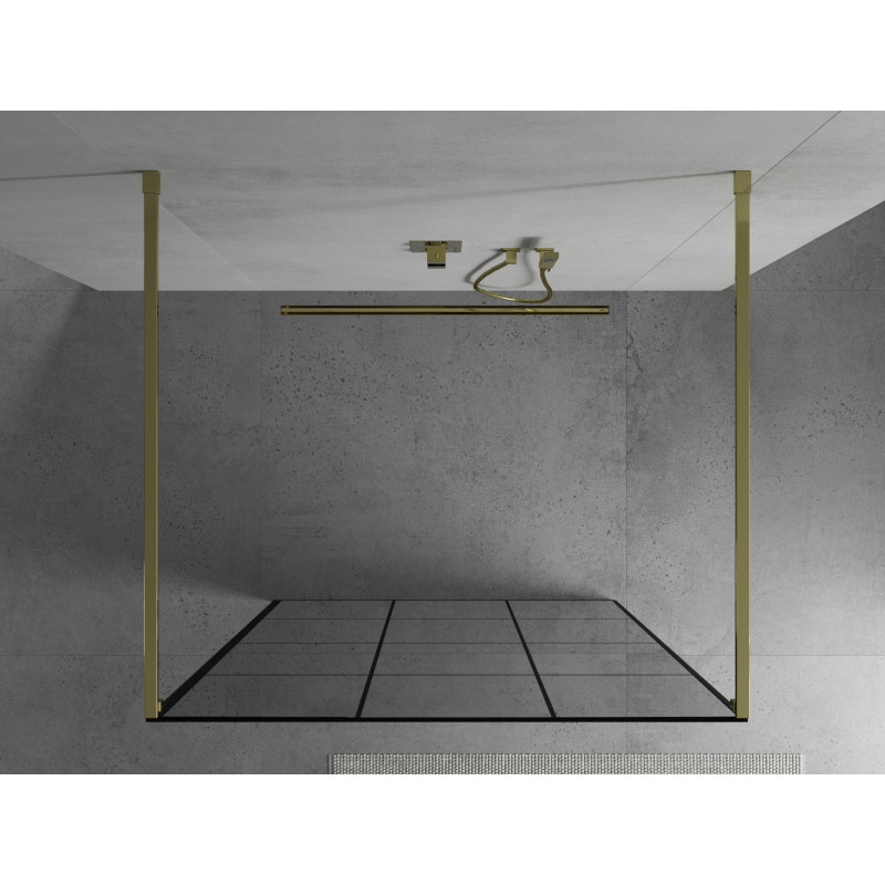 Mexen Kioto ścianka prysznicowa wolnostojąca 100 x 200 cm, czarna kratka 8 mm, złota - 800-100-002-50-77