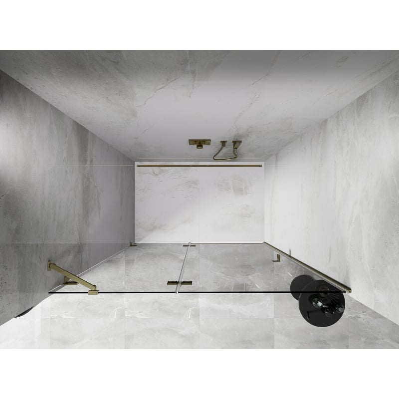 Mexen Lunar drzwi prysznicowe uchylne lewe 130 cm, transparent, złote szczotkowane - 834-130-000-55-00-L