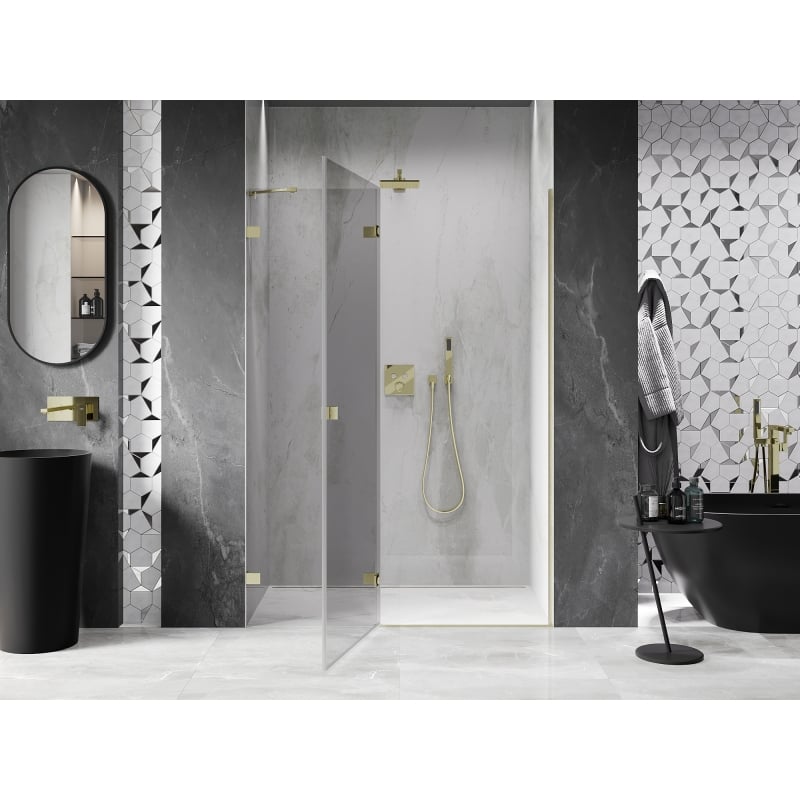 Mexen Lunar porta doccia girevole sinistra 140 cm, trasparente, oro spazzolato - 834-140-000-55-00-L