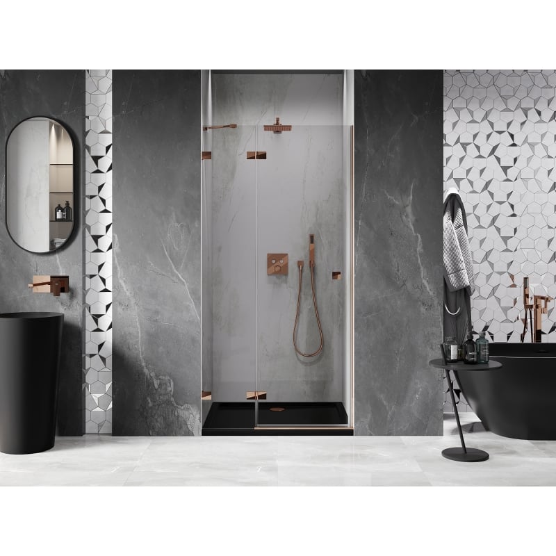 Mexen Lunar left hinged shower doors 80 cm, transparent, rose gold - 834-080-000-60-00-L