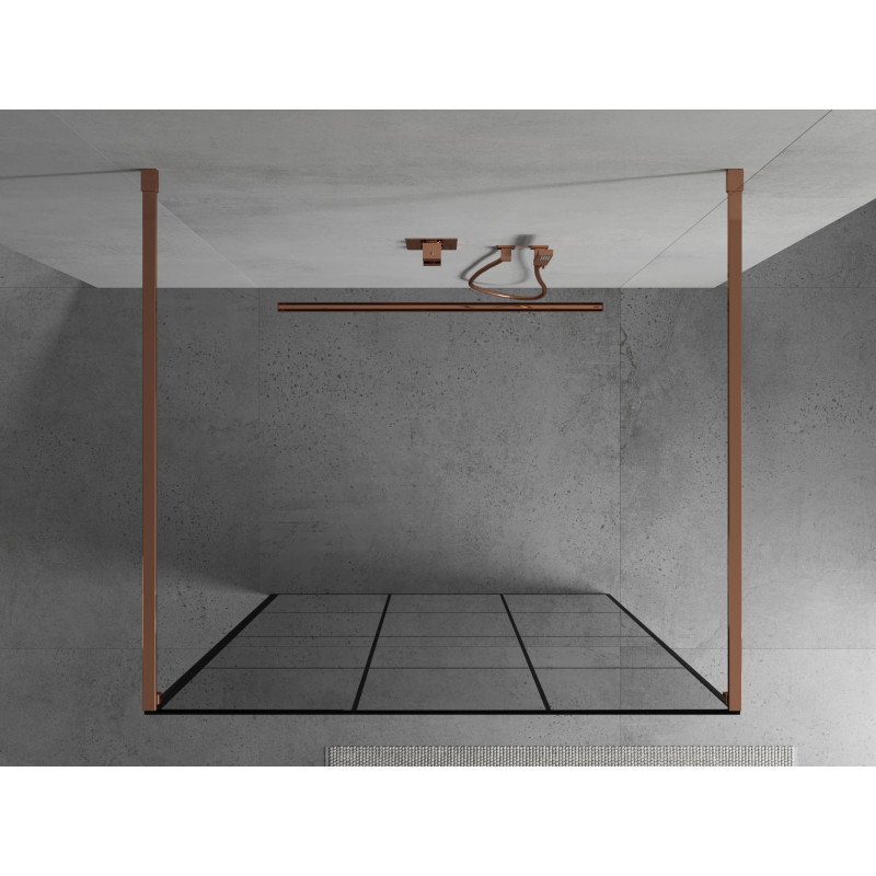 Mexen Kioto Freestanding Shower Wall 100 x 200 cm, Black Grid 8 mm, Rose Gold - 800-100-002-60-77