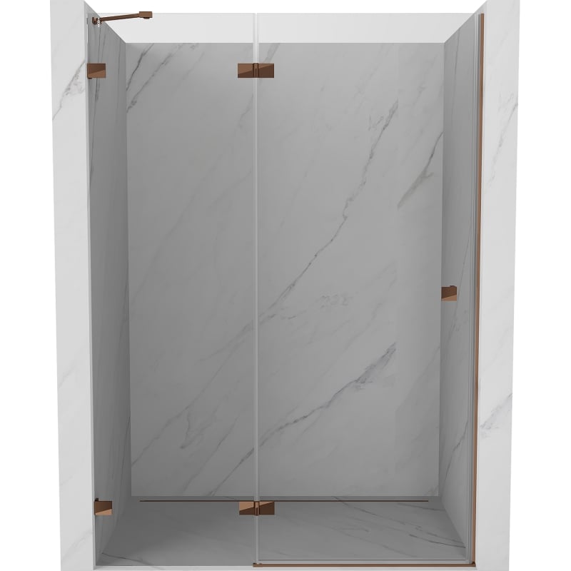 Mexen Lunar drzwi prysznicowe uchylne lewe 130 cm, transparent, różowe złoto - 834-130-000-60-00-L