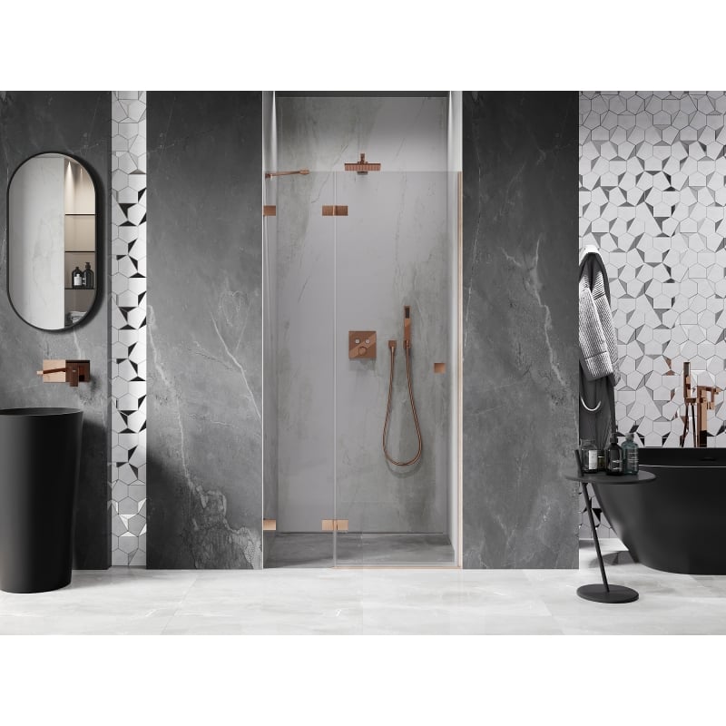 Mexen Lunar Left Hinged Shower Door 85 cm, Transparent, Brushed Copper - 834-085-000-65-00-L