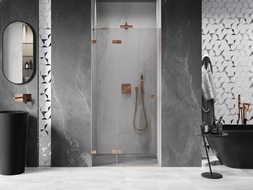 Mexen Lunar lijeva preklopna tuš vrata 105 cm, prozirna, brušena bakar - 834-105-000-65-00-L