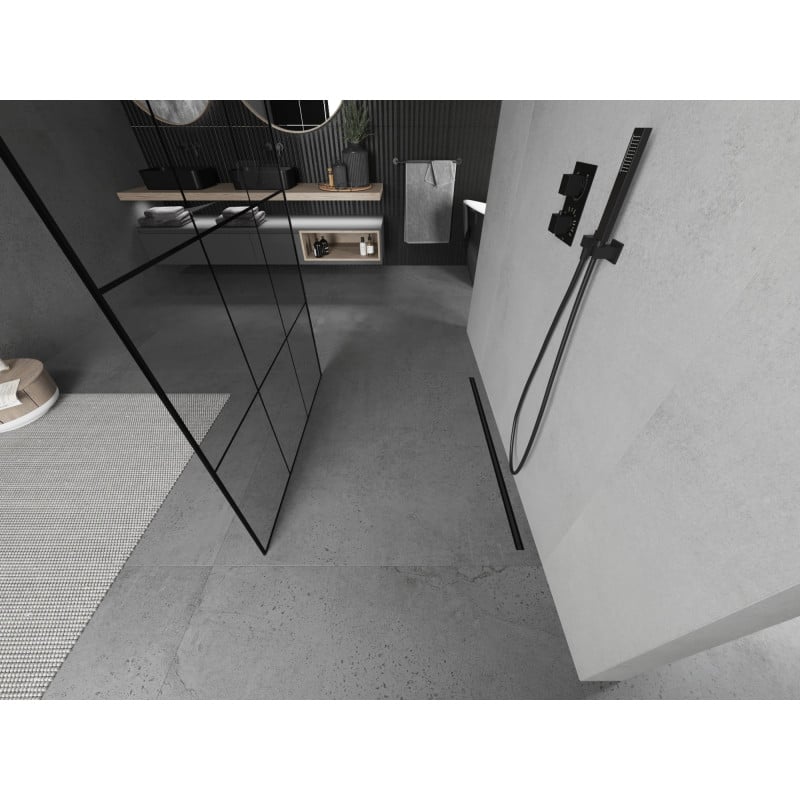 Mexen Kioto freestanding shower wall 100 x 200 cm, black grid 8 mm, black - 800-100-002-70-77