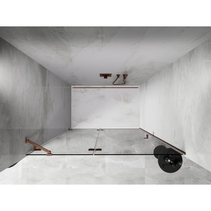 Mexen Lunar drzwi prysznicowe uchylne lewe 135 cm, transparent, miedź szczotkowana - 834-135-000-65-00-L