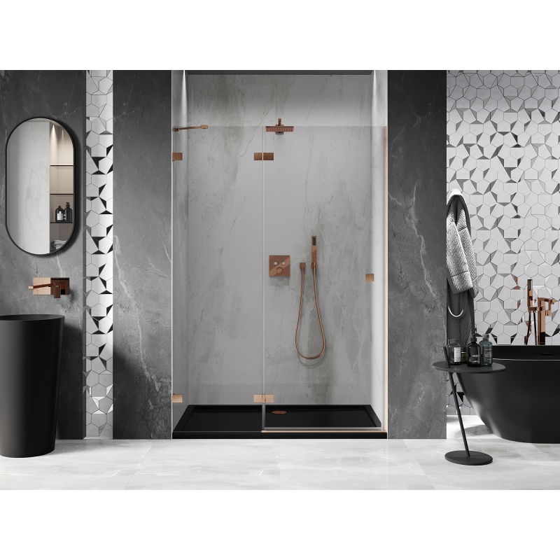 Mexen Lunar draaideur voor douche links 140 cm, transparant, geborsteld koper - 834-140-000-65-00-L