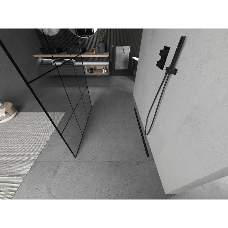 Mexen Kioto paroi de douche autoportante 120 x 200 cm, grille noire 8 mm, noir - 800-120-002-70-77