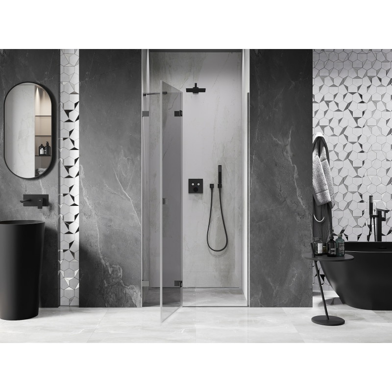 Mexen Lunar dušiukse vasakpoolne 120 cm, läbipaistev, harjatud relv-hall - 834-120-000-66-00-L