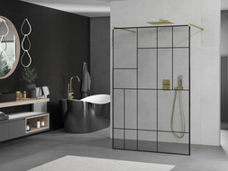 Mexen Kioto samostojeća tuš stijenka 110 x 200 cm, crni uzorak 8 mm, zlatna - 800-110-002-50-78