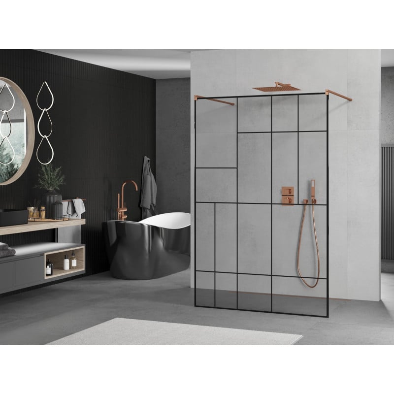 Mexen Kioto freestanding shower wall 100 x 200 cm, black pattern 8 mm, rose gold - 800-100-002-60-78
