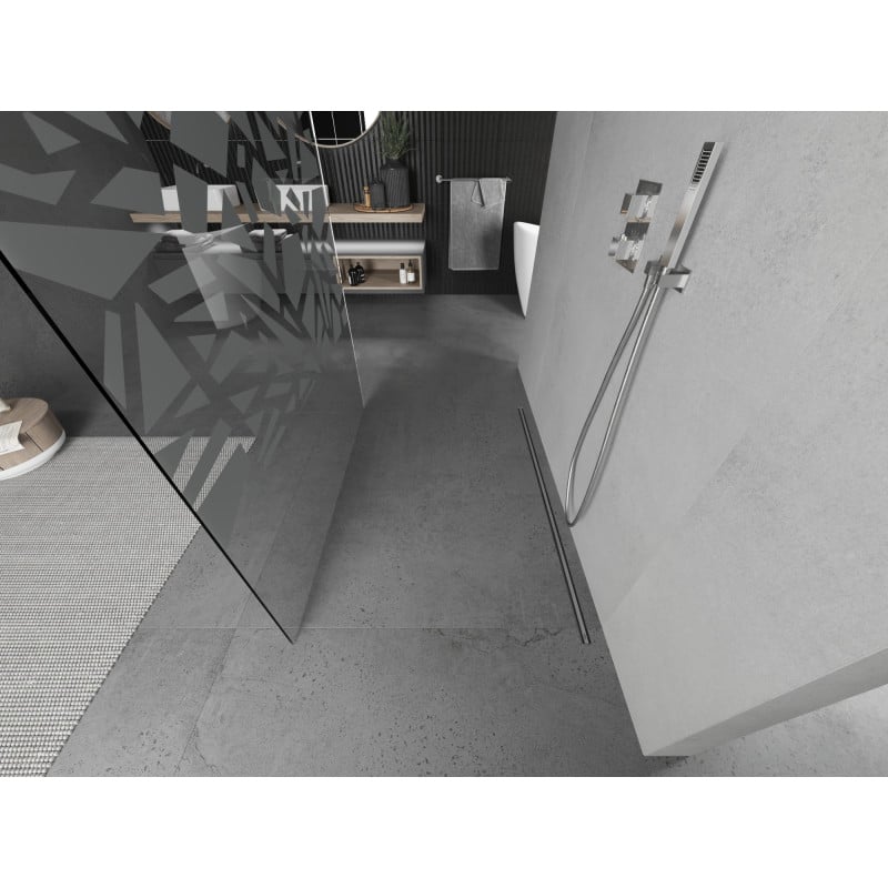 Mexen Kioto Freestanding Shower Wall 100 x 200 cm, White Pattern 8 mm, Chrome - 800-100-002-01-85