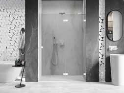 Mexen Lunar duschdörrar svängbara höger 130 cm, transparent, vita - 834-130-000-20-00-P