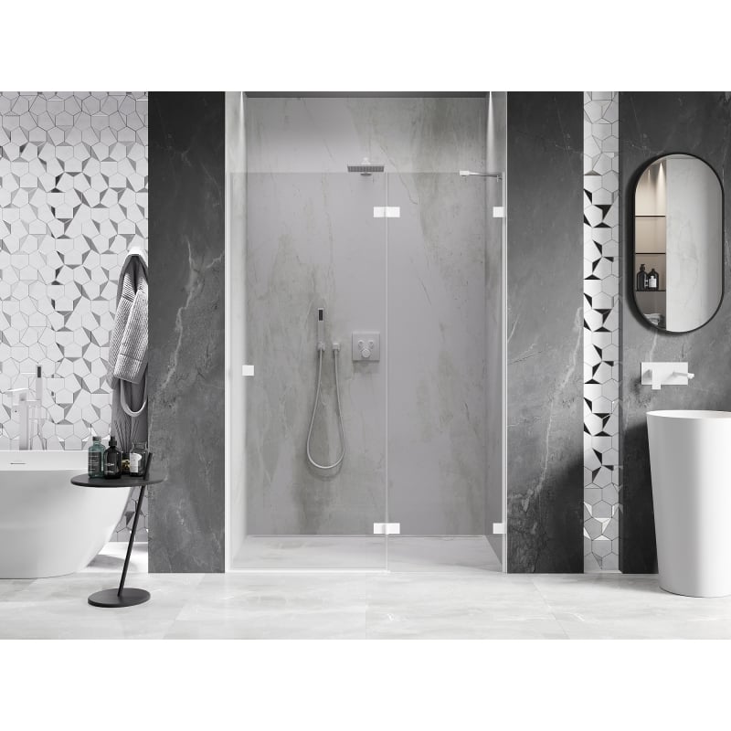 Mexen Lunar right-hinged shower door 140 cm, transparent, white - 834-140-000-20-00-P