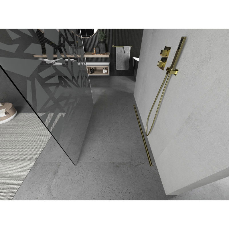 Mexen Kioto vrijstaande douchewand 120 x 200 cm, wit patroon 8 mm, goud - 800-120-002-50-85