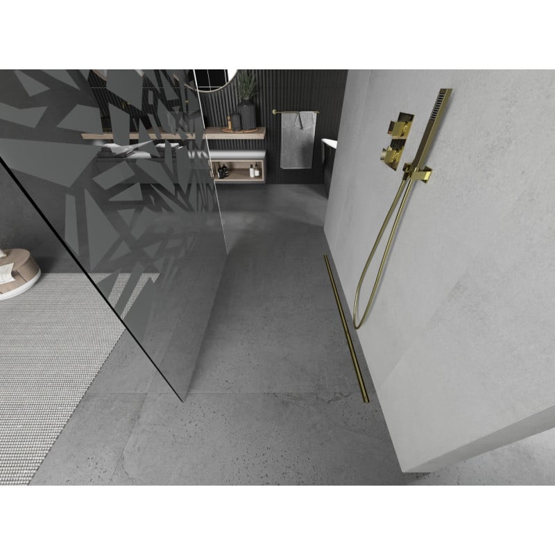 Mexen Kioto vrijstaande douchewand 130 x 200 cm, wit patroon 8 mm, goud - 800-130-002-50-85