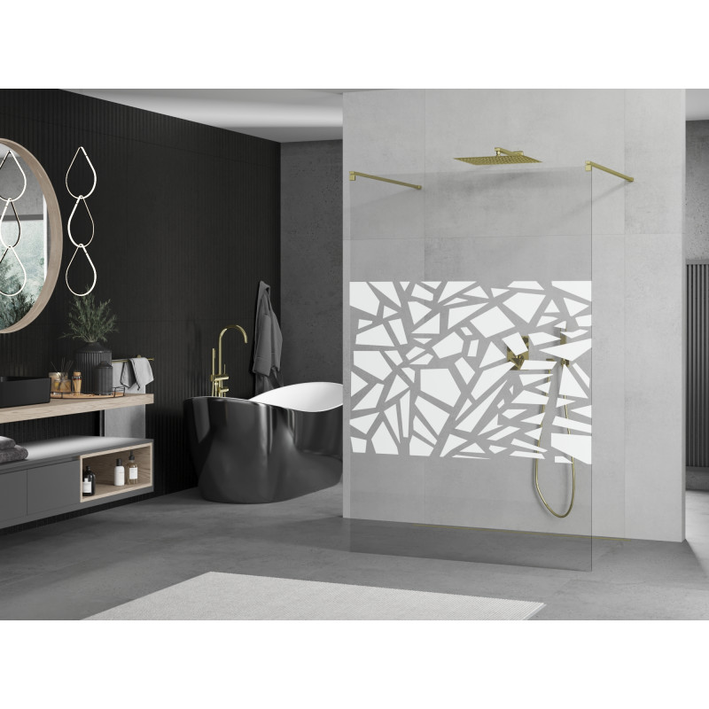 Mexen Kioto panel de ducha independiente 130 x 200 cm, diseño blanco 8 mm, dorado - 800-130-002-50-85