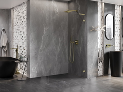 Mexen Lunar L parete doccia a walk-in destra 50 x 200 cm, trasparente 8 mm, oro spazzolato - 830L-050-000-55-00-P