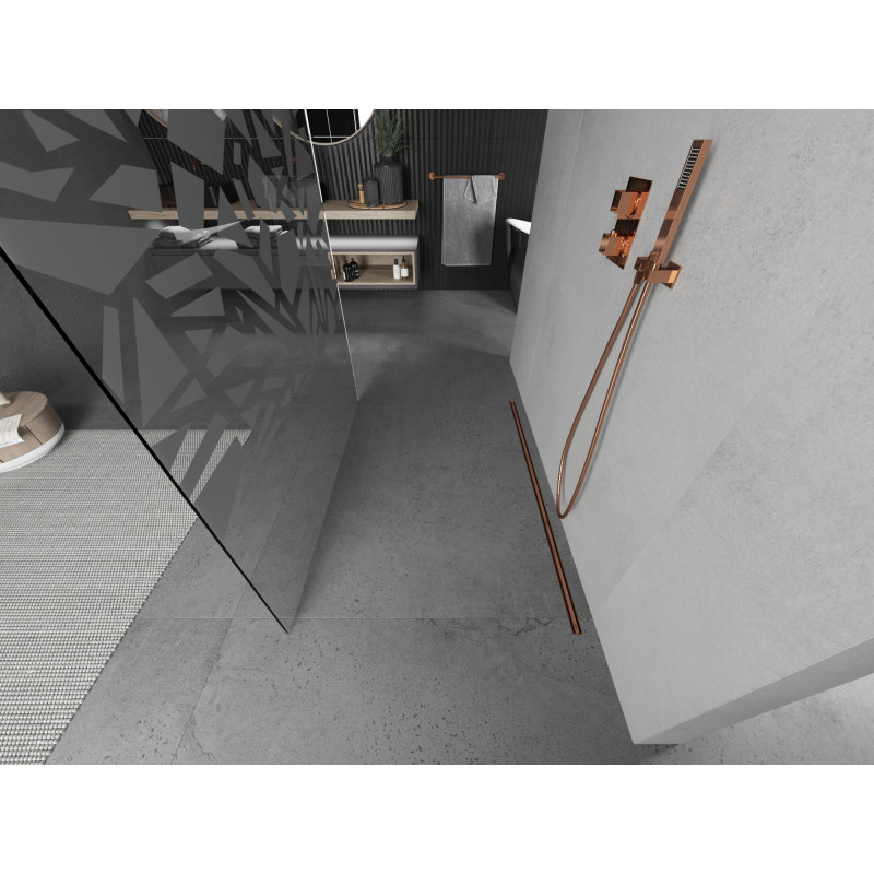 Mexen Kioto mampara de ducha independiente 130 x 200 cm, diseño blanco 8 mm, oro rosa - 800-130-002-60-85