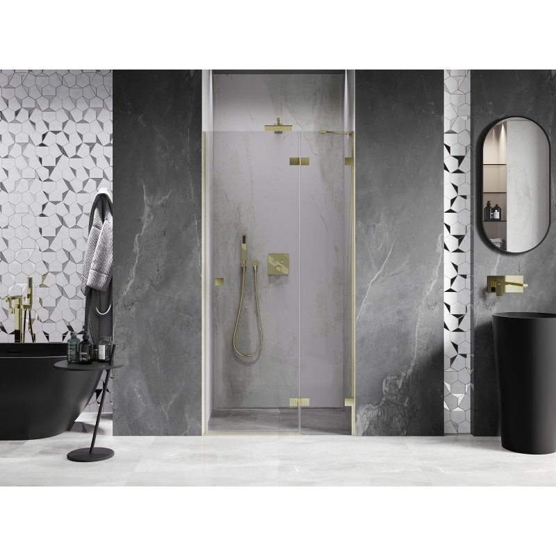 Mexen Lunar right hinged shower door 115 cm, transparent, brushed gold - 834-115-000-55-00-P