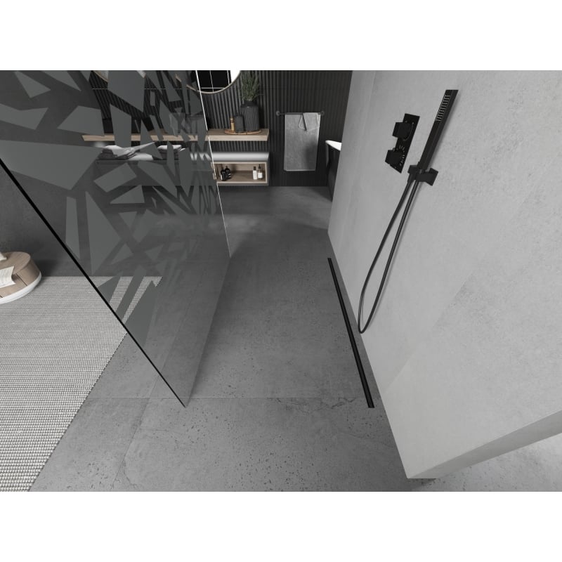 Mexen Kioto freestanding shower wall 100 x 200 cm, white pattern 8 mm, black - 800-100-002-70-85