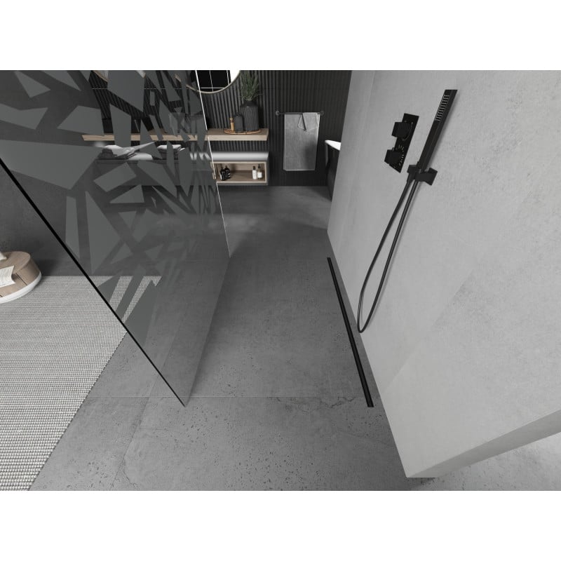 Mexen Kioto freistehende Duschwand 120 x 200 cm, weißes Muster 8 mm, schwarz - 800-120-002-70-85