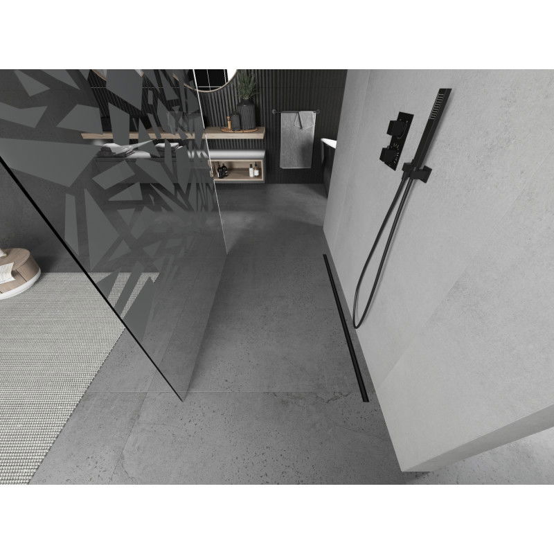 Mexen Kioto vrijstaande douchewand 130 x 200 cm, wit patroon 8 mm, zwart - 800-130-002-70-85