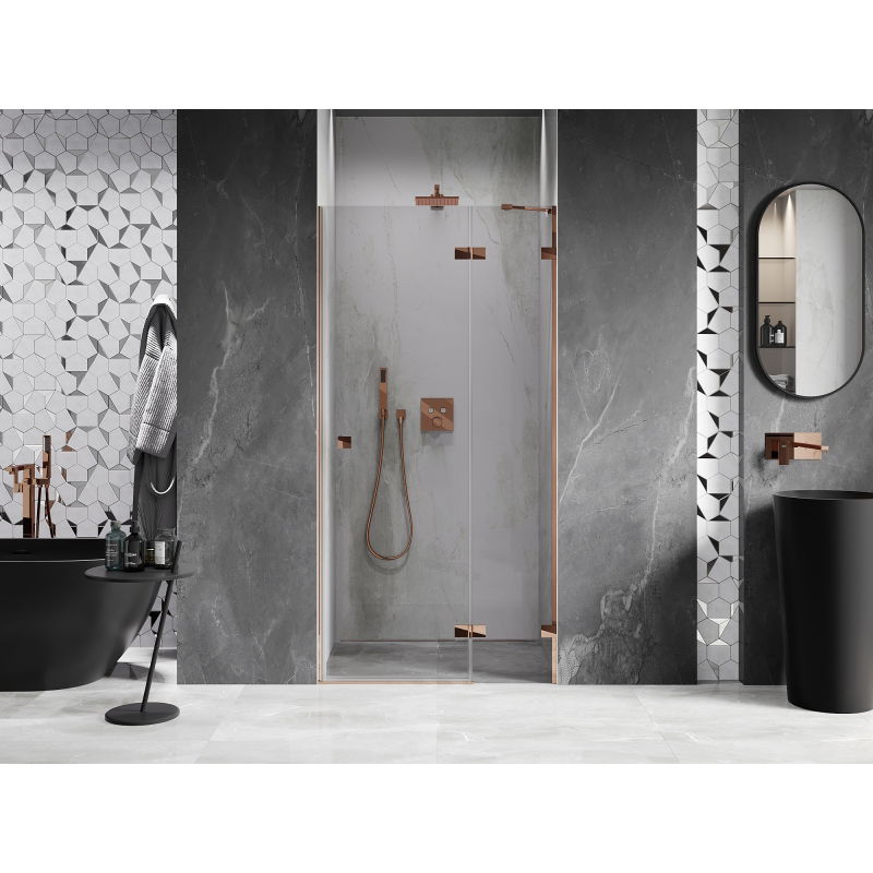Mexen Lunar 115 cm Right-Swing Shower Door, Transparent, Rose Gold - 834-115-000-60-00-P