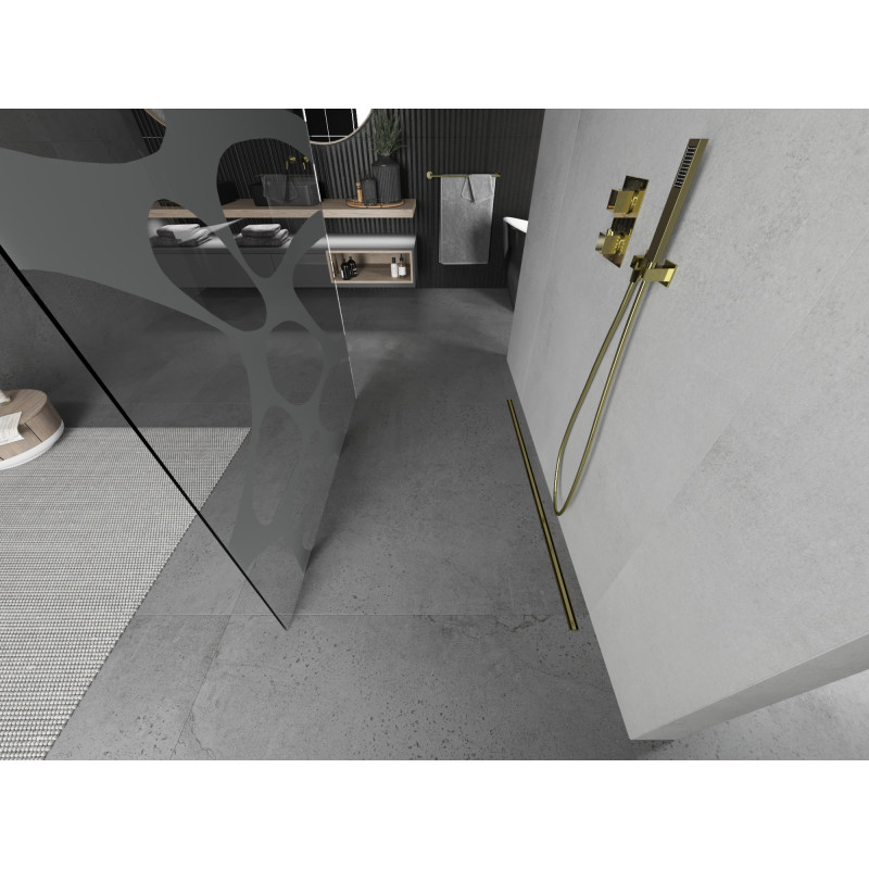 Mexen Kioto Samostoječa pršna stena 100 x 200 cm, bela val 8 mm, zlata - 800-100-002-50-97